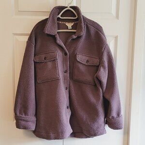 Earthy Purple Teddy Fleece Jacket With Pockets